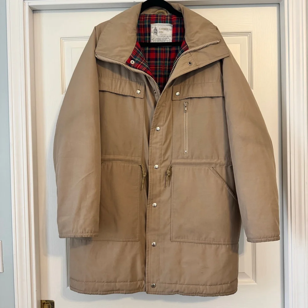 VTG 60’s London Fog Utility Coat XL Tan Plaid Lined